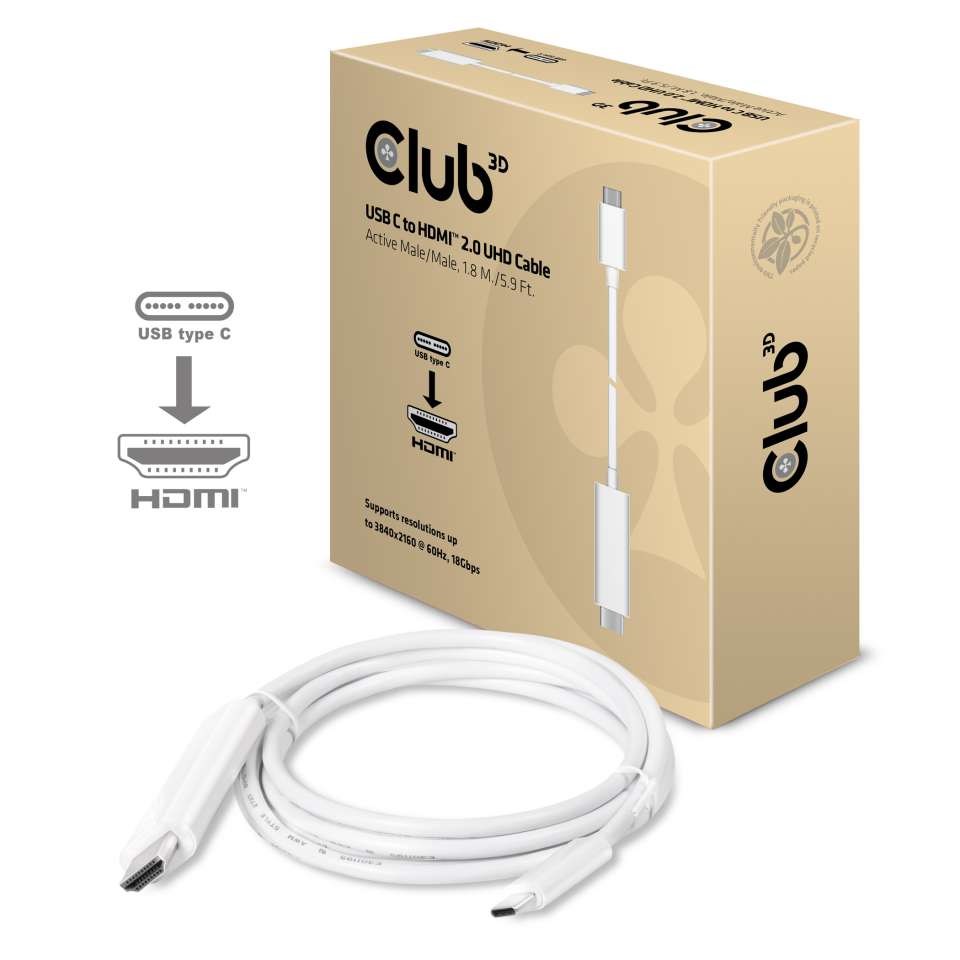 CLUB3D USB C to HDMI™ 2.0 UHD Cable Active 1.8 M./5.9 Ft. CLUB3D USB C to HDMI™ 2.0 UHD Cable Active 1.8 M./5.9 Ft.