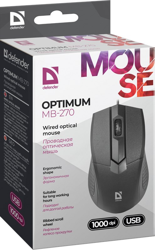 Defender Optimum MB-270 mouse Office Right-hand USB Type-A Optical 1000 DPI Defender Optimum MB-270 mouse Office Right-hand USB Type-A Optical 1000 DPI