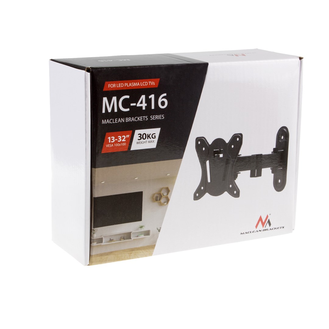 Maclean MC-416 TV Monitor Wall Mount 13"-32" 30kg Tilt Rotate max. VESA 100x100 Black Powder Coating LED OLED LCD Universal Bracket Holder Maclean MC-416 TV Monitor Wall Mount 13"-32" 30kg Tilt Rotate max. VESA 100x100 Black Powder Coating LED OLED LCD Universal Bracket Holder
