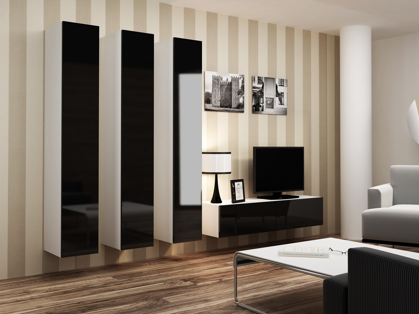 Cama Living room cabinet set VIGO 14 white/black gloss Cama Living room cabinet set VIGO 14 white/black gloss