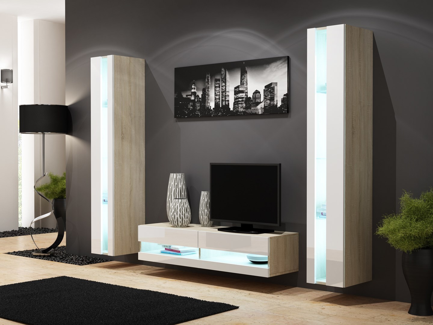 Cama TV stand VIGO NEW 30/140/40 sonoma/white gloss Cama TV stand VIGO NEW 30/140/40 sonoma/white gloss