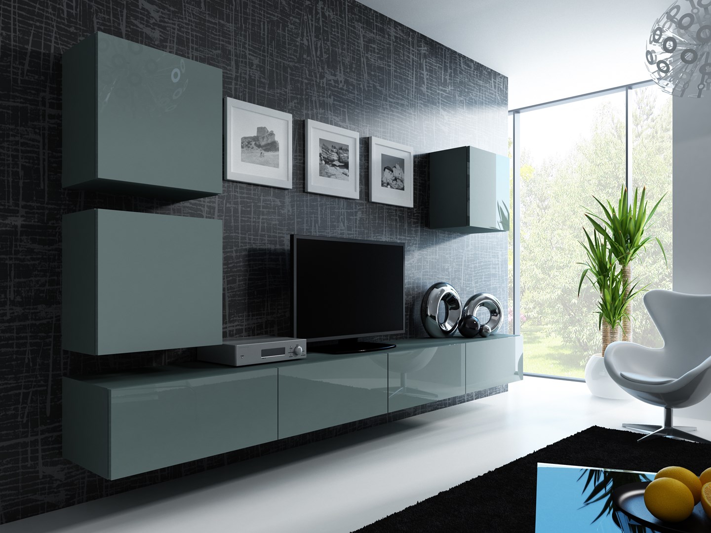 Cama Living room cabinet set VIGO 22 grey/grey gloss Cama Living room cabinet set VIGO 22 grey/grey gloss