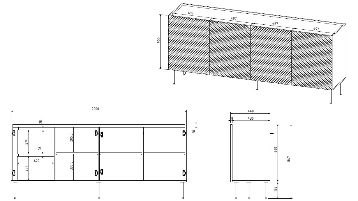 4D2SZ ONDA chest of drawers 200x45xH85 green 4D2SZ ONDA chest of drawers 200x45xH85 green
