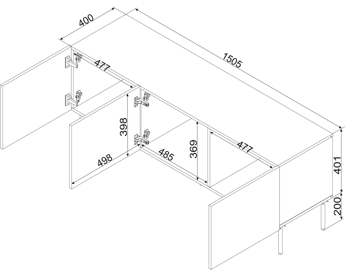RTV cabinet ISLA 150.5x40x60 black matt RTV cabinet ISLA 150.5x40x60 black matt
