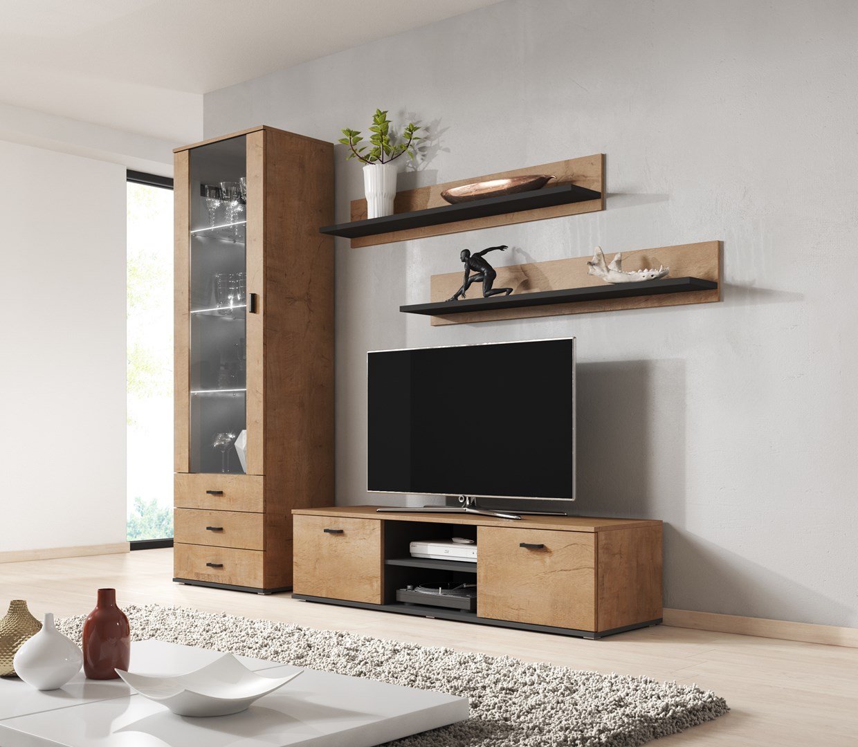 SOHO 7 set (RTV140 cabinet + S1 cabinet + shelves) Oak lefkas SOHO 7 set (RTV140 cabinet + S1 cabinet + shelves) Oak lefkas