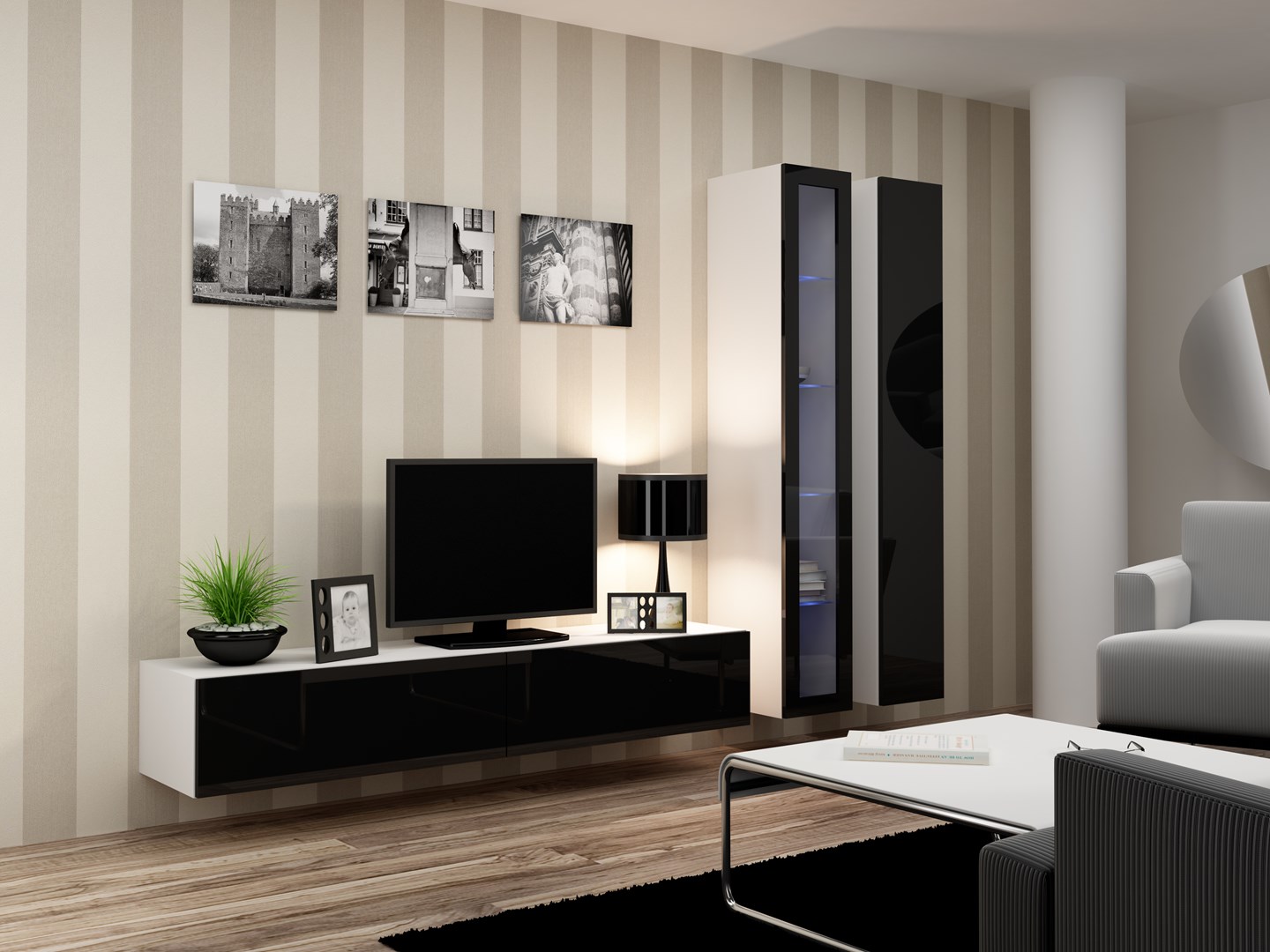 Cama Living room cabinet set VIGO 3 white/black gloss Cama Living room cabinet set VIGO 3 white/black gloss