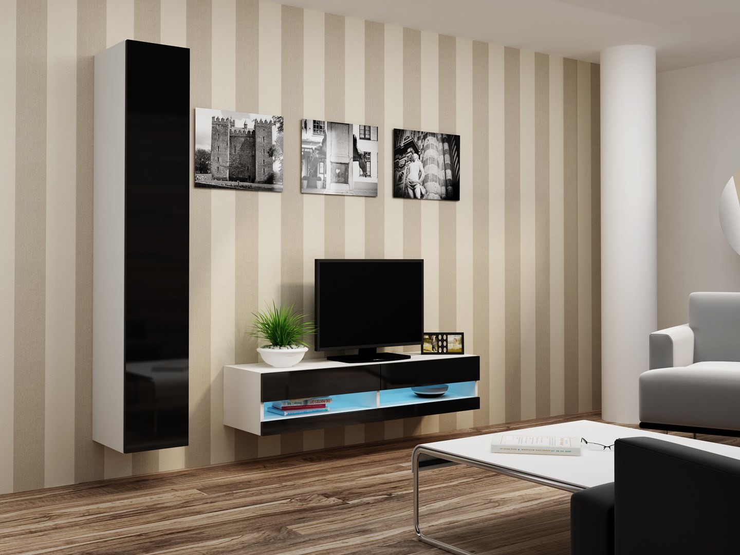 Cama Living room cabinet set VIGO NEW 13 white/black gloss Cama Living room cabinet set VIGO NEW 13 white/black gloss