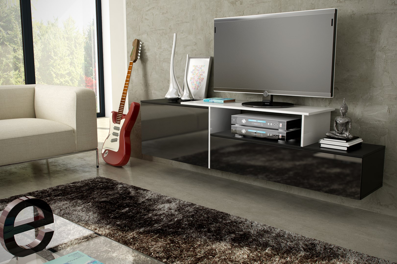 Cama TV cabinet SIGMA 3 180 black/black gloss + biały Cama TV cabinet SIGMA 3 180 black/black gloss + biały