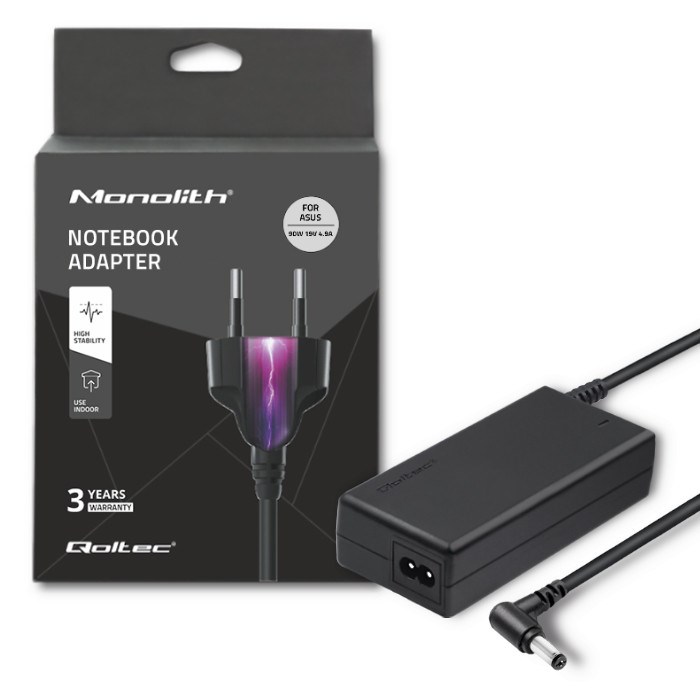 Qoltec 50075.90W Power adapter for Asus | 90W | 19V | 4.9A | 5.5*2.5 | +power cable Qoltec 50075.90W Power adapter for Asus | 90W | 19V | 4.9A | 5.5*2.5 | +power cable