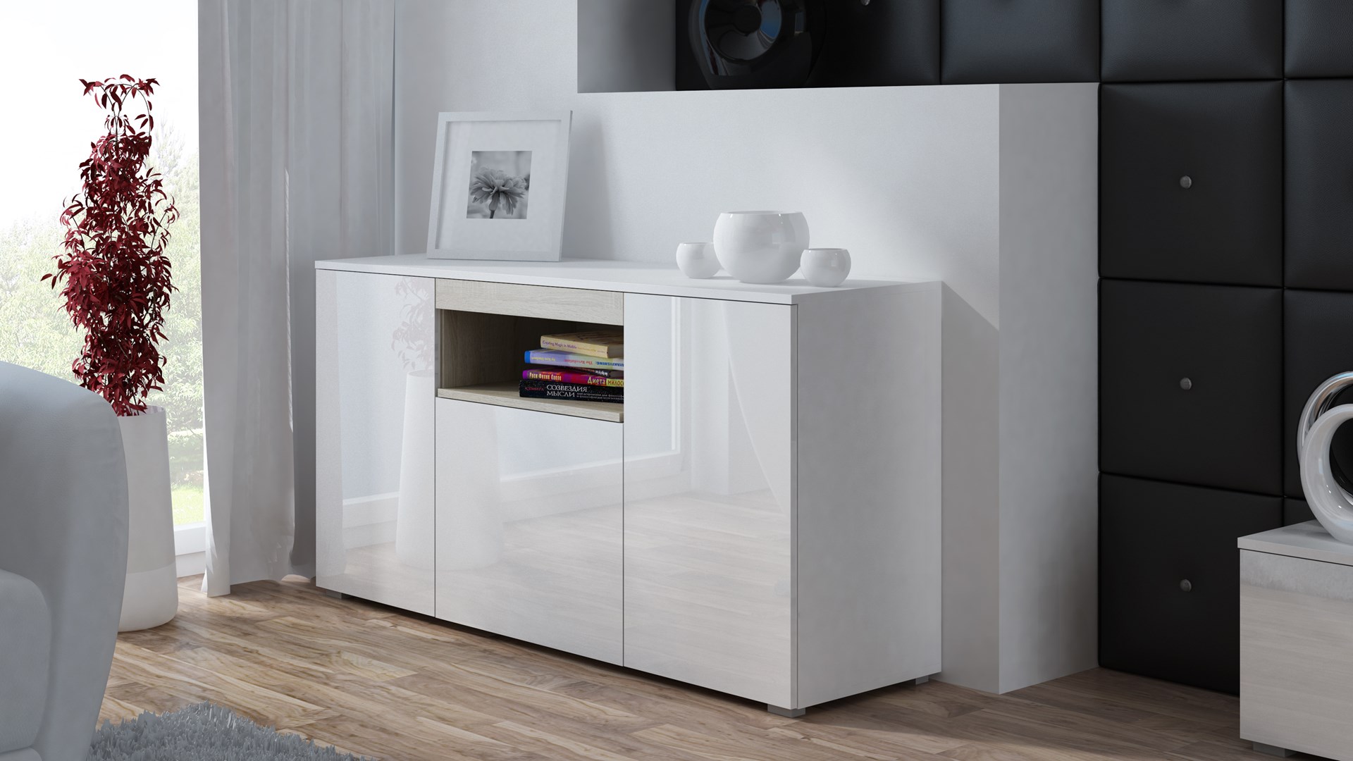 Cama sideboard VIVA 150 white/white gloss + sonoma oak Cama sideboard VIVA 150 white/white gloss + sonoma oak