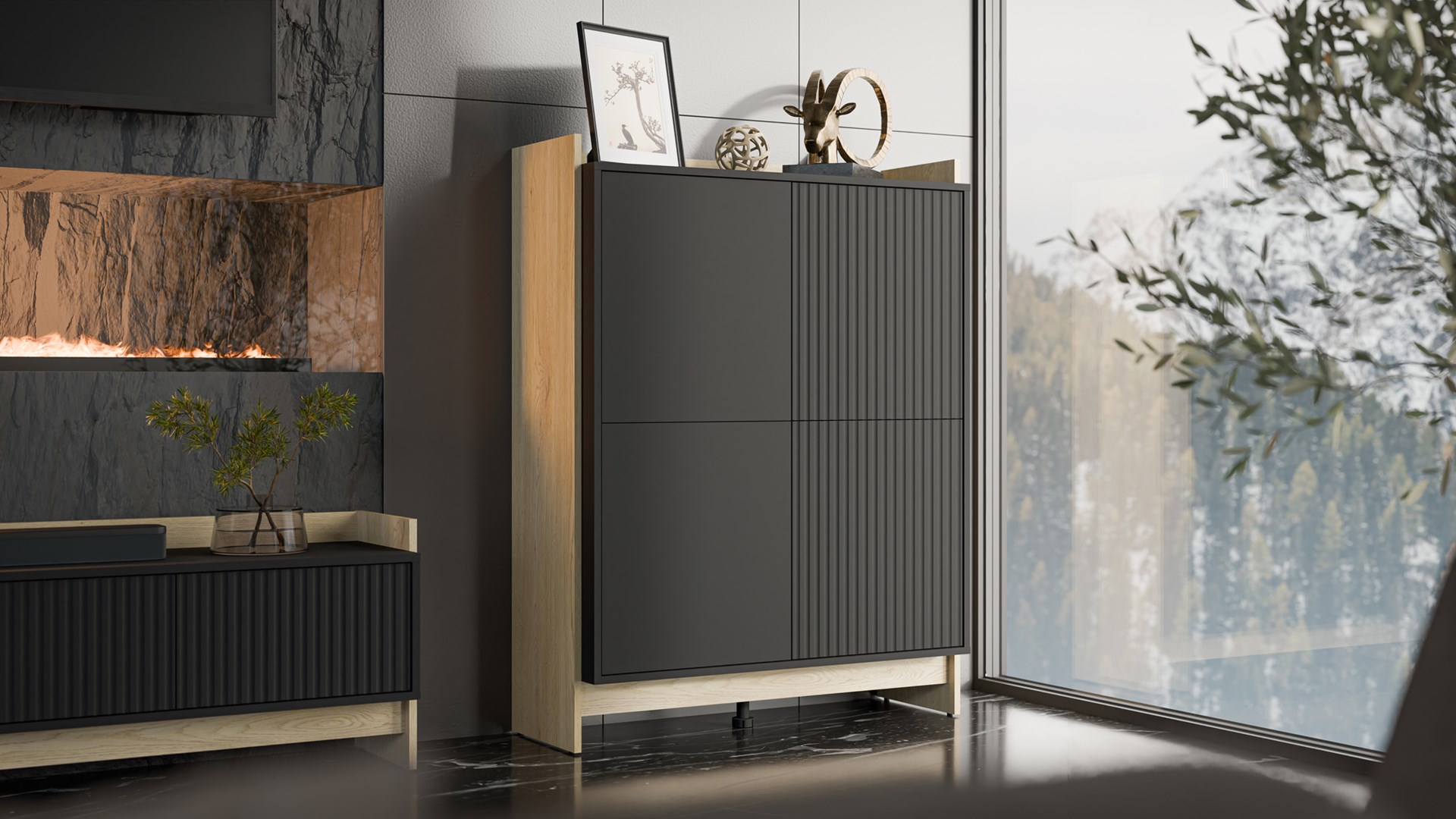 Cama PORTO chest of drawers 100x38x130 oak/black Cama PORTO chest of drawers 100x38x130 oak/black