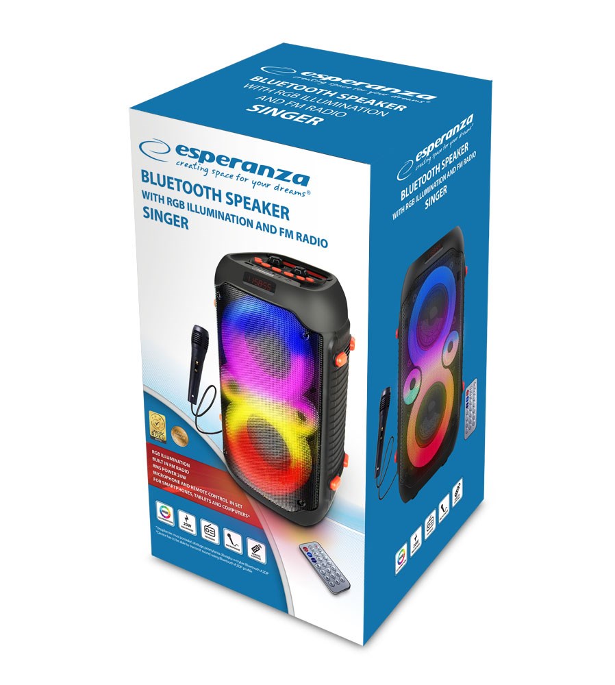 Esperanza EP156 BT FM LED RGB KARAOKE Speaker Black 20W Esperanza EP156 BT FM LED RGB KARAOKE Speaker Black 20W