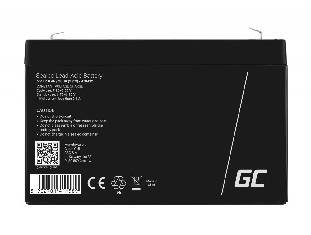 Green Cell AGM12 industrial rechargeable battery Sealed Lead Acid (VRLA) 7000 mAh 6 V Green Cell AGM12 industrial rechargeable battery Sealed Lead Acid (VRLA) 7000 mAh 6 V