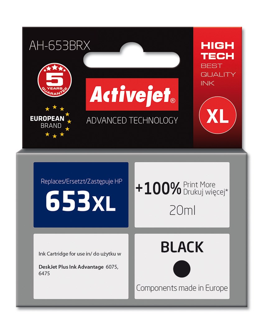 Activejet AH-653BRX ink (replacement for HP 653XL 3YM75AE; Premium; 720 pages; black) Activejet AH-653BRX ink (replacement for HP 653XL 3YM75AE; Premium; 720 pages; black)