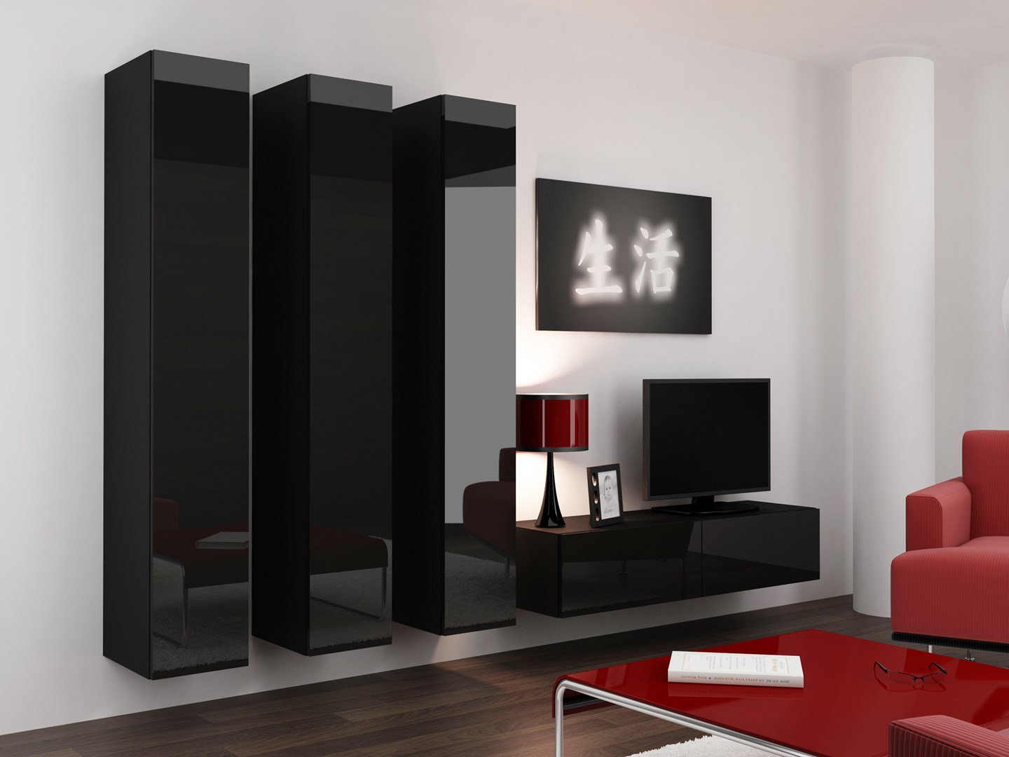 Cama TV stand VIGO 140 30/140/40 black/black gloss Cama TV stand VIGO 140 30/140/40 black/black gloss