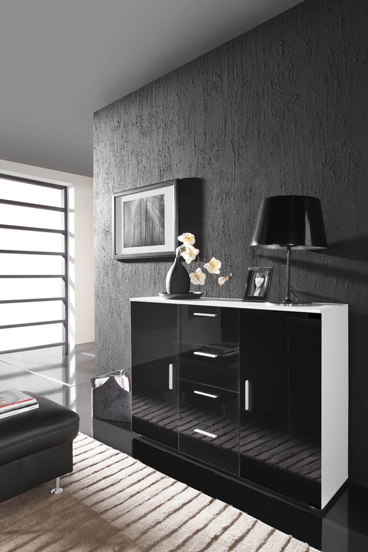 Cama living room sideboard UNI BLACK white/black gloss Cama living room sideboard UNI BLACK white/black gloss