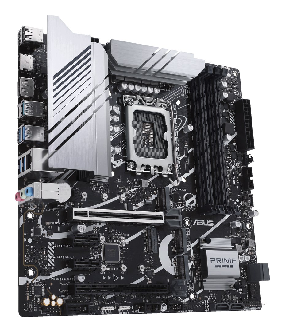 Asus | PRIME Z790M-PLUS | Processor family Intel | Processor socket LGA1700 | DDR5 DIMM | Memory slots 4 | Supported hard disk drive interfaces SATA, M.2 | Number of SATA connectors 4 | Chipset Intel Z790 | mATX Asus | PRIME Z790M-PLUS | Processor family Intel | Processor socket LGA1700 | DDR5 DIMM | Memory slots 4 | Supported hard disk drive interfaces SATA, M.2 | Number of SATA connectors 4 | Chipset Intel Z790 | mATX