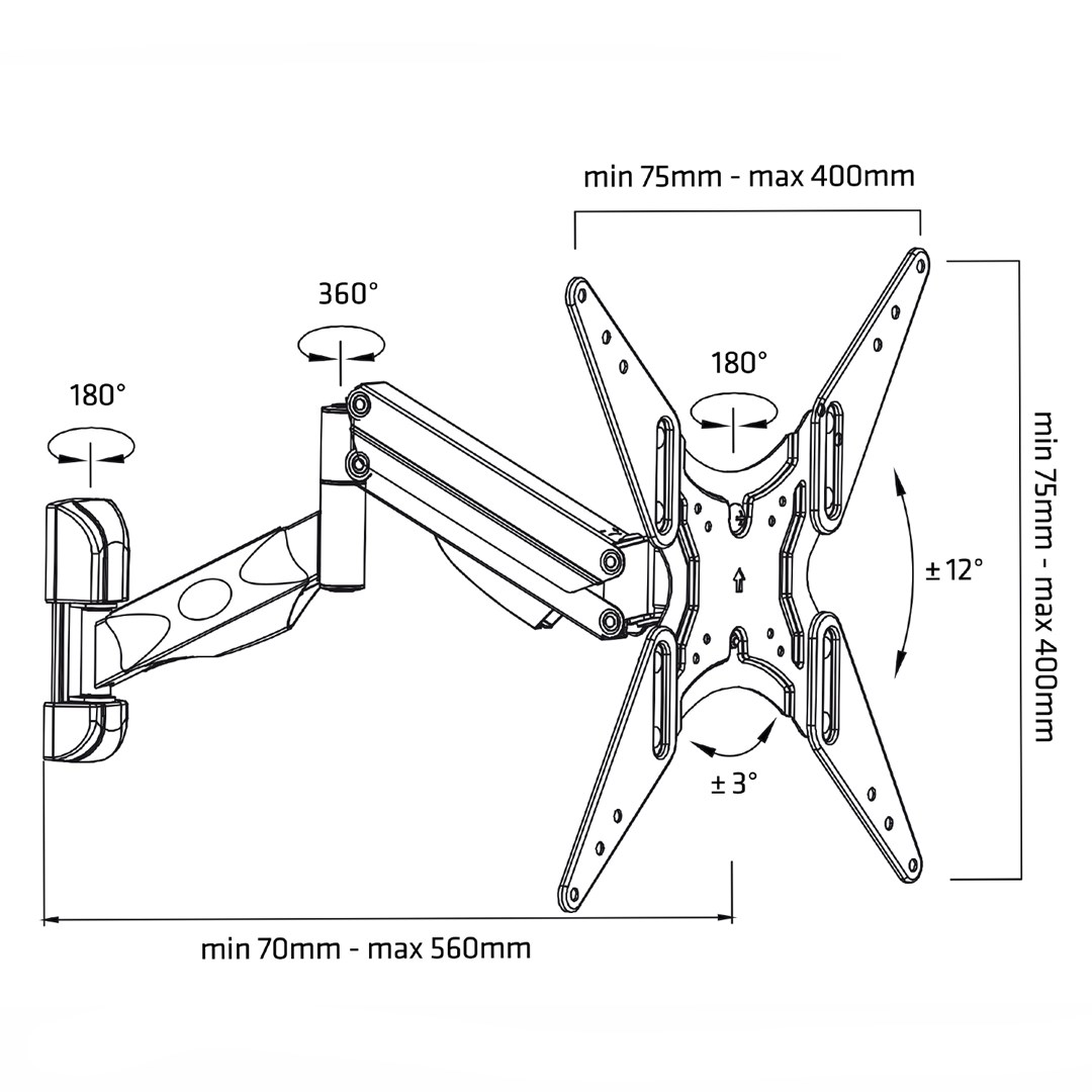 TV or monitor holder black Maclean MC-784 gas spring 32 "-55" 22kg 2 arms TV or monitor holder black Maclean MC-784 gas spring 32 "-55" 22kg 2 arms