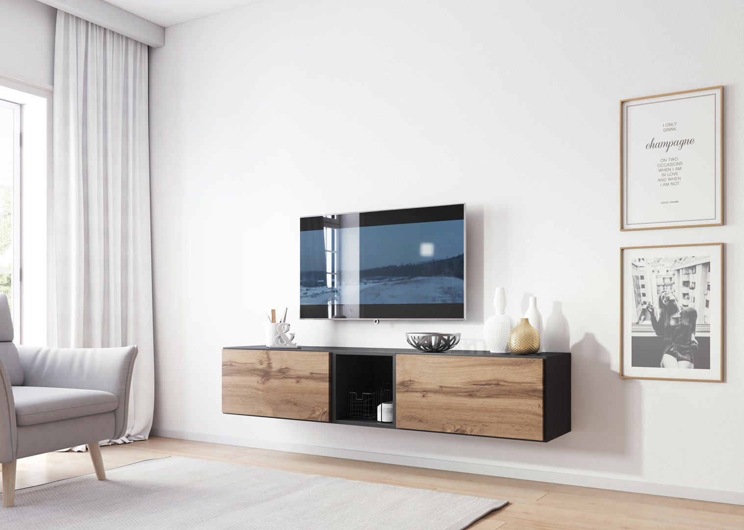 Cama living room furniture set ROCO 10 (2xRO3 + RO6) antracite/wotan oak Cama living room furniture set ROCO 10 (2xRO3 + RO6) antracite/wotan oak