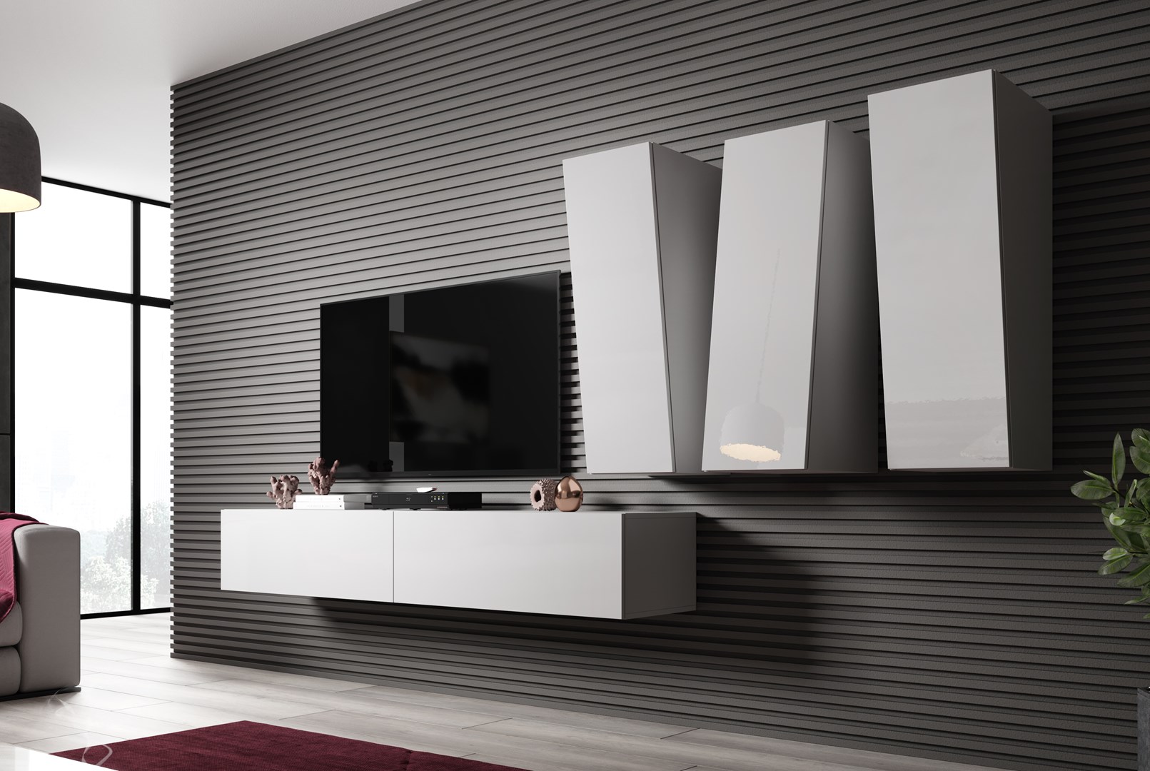 Cama Living room cabinet set VIGO SLANT 1 white/white gloss Cama Living room cabinet set VIGO SLANT 1 white/white gloss