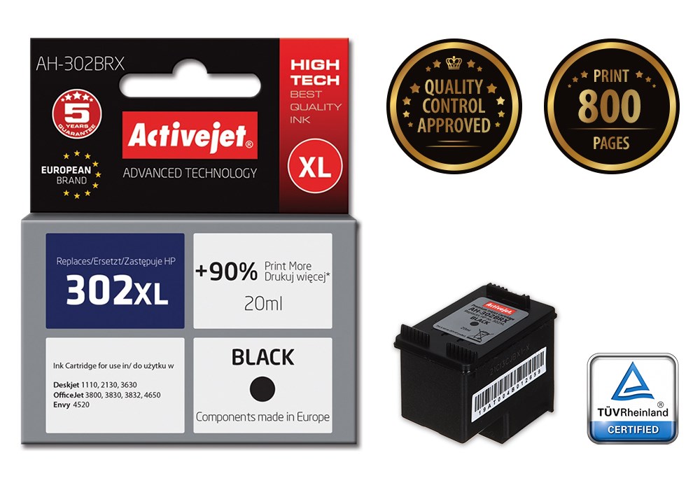 Activejet AH-302BRX ink (replacement for HP 302XL F6U68AE; Premium; 20 ml; black) Activejet AH-302BRX ink (replacement for HP 302XL F6U68AE; Premium; 20 ml; black)