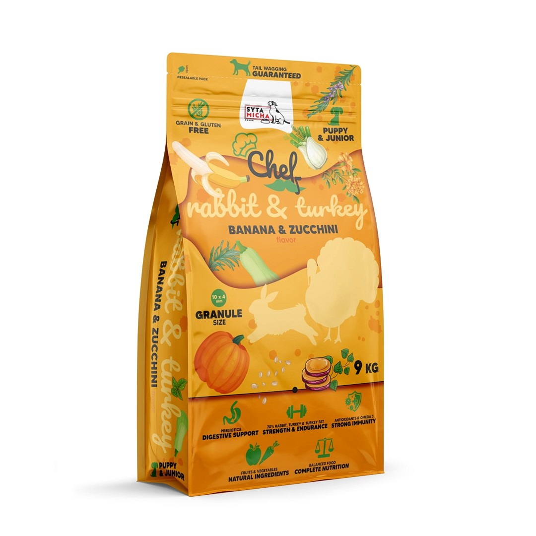 SYTA MICHA Chef Puppy Rabbit, turkey, banana and zucchini  - dry dog food - 9kg SYTA MICHA Chef Puppy Rabbit, turkey, banana and zucchini  - dry dog food - 9kg