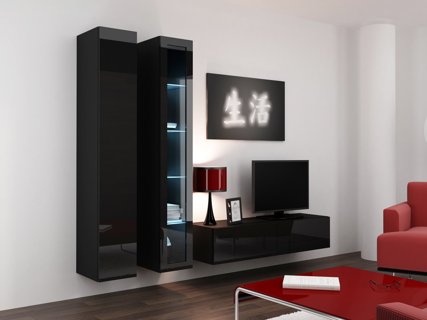 Cama Living room cabinet set VIGO 10 black/black gloss Cama Living room cabinet set VIGO 10 black/black gloss