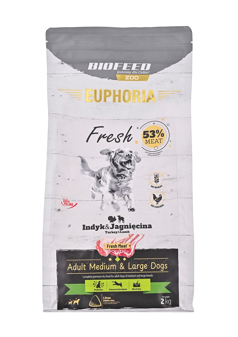 BIOFEED Euphoria Fresh Adult Medium & Large Turkey with lamb - dry dog food - 2kg BIOFEED Euphoria Fresh Adult Medium & Large Turkey with lamb - dry dog food - 2kg