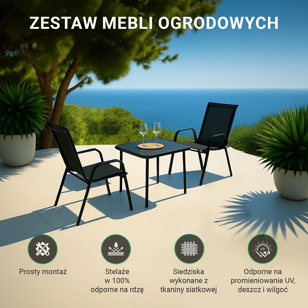 Extralink Black Forest Garden Furniture Set, Textilene Two Chairs + Black Table outdoor furniture set Extralink Black Forest Garden Furniture Set, Textilene Two Chairs + Black Table outdoor furniture set