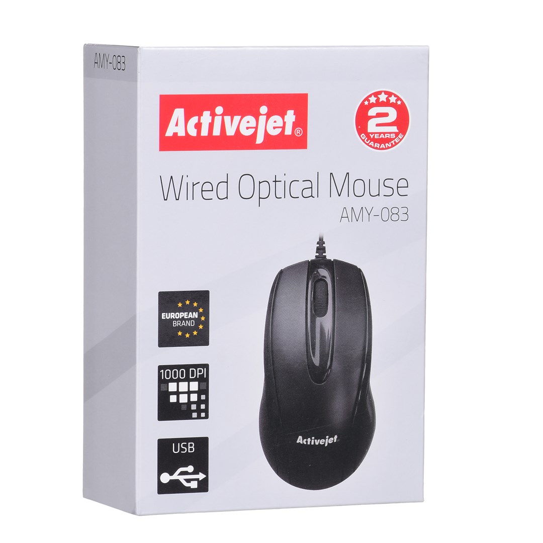 Activejet AMY-083 Mouse wired USB (optical; 1000 DPI; black) Activejet AMY-083 Mouse wired USB (optical; 1000 DPI; black)