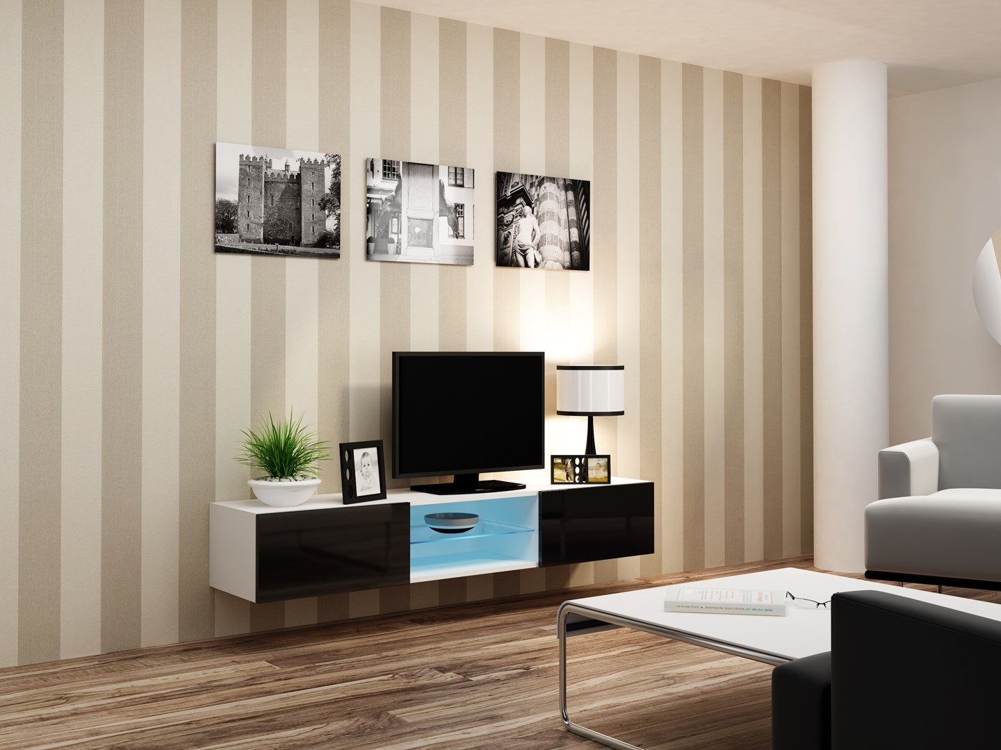 Cama TV stand VIGO GLASS 30/180/40 white/black gloss Cama TV stand VIGO GLASS 30/180/40 white/black gloss
