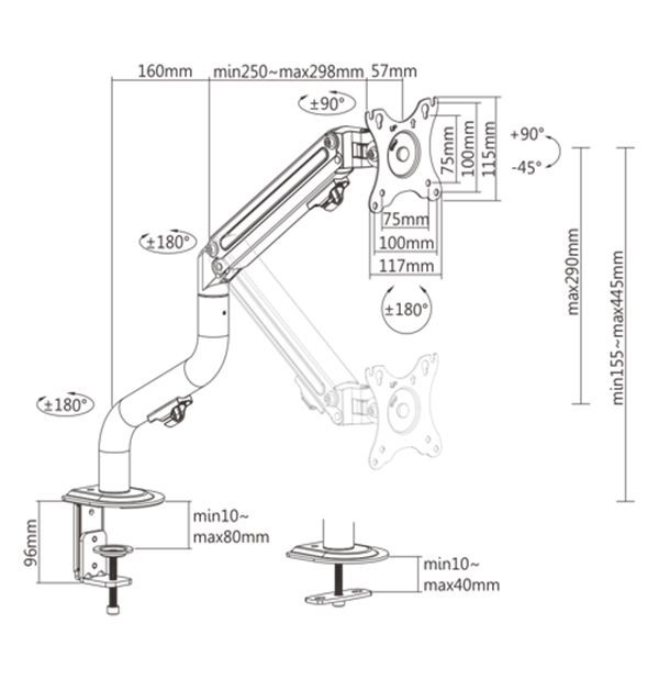 Gembird MA-DA1-02 Adjustable desk display mounting arm (tilting), 17”-32”, up to 8 kg Gembird MA-DA1-02 Adjustable desk display mounting arm (tilting), 17”-32”, up to 8 kg
