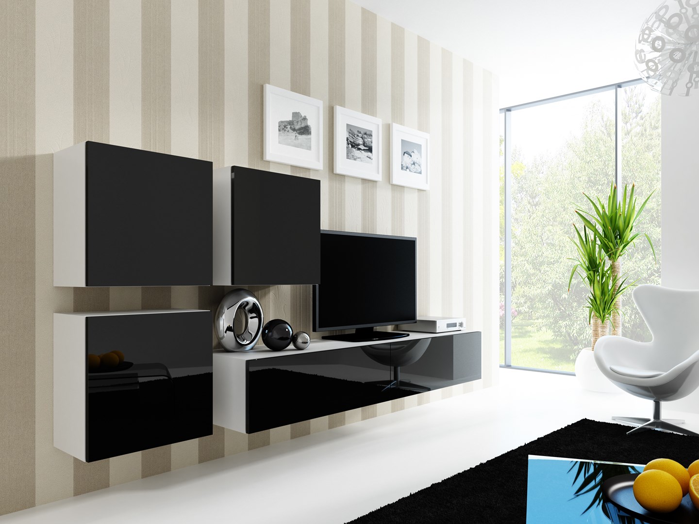 Cama Living room cabinet set VIGO 23 white/black gloss Cama Living room cabinet set VIGO 23 white/black gloss