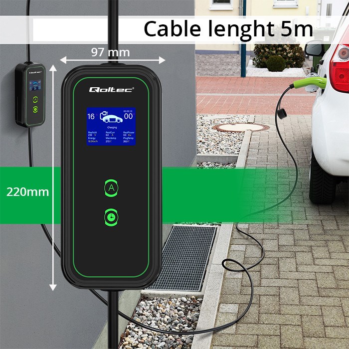 Qoltec Mobile EV Car Charger Adjustable 2in1 Type2 | 3.5kW | 230V | Wi-Fi | LCD | Portable | Wallbox | 5m Qoltec Mobile EV Car Charger Adjustable 2in1 Type2 | 3.5kW | 230V | Wi-Fi | LCD | Portable | Wallbox | 5m