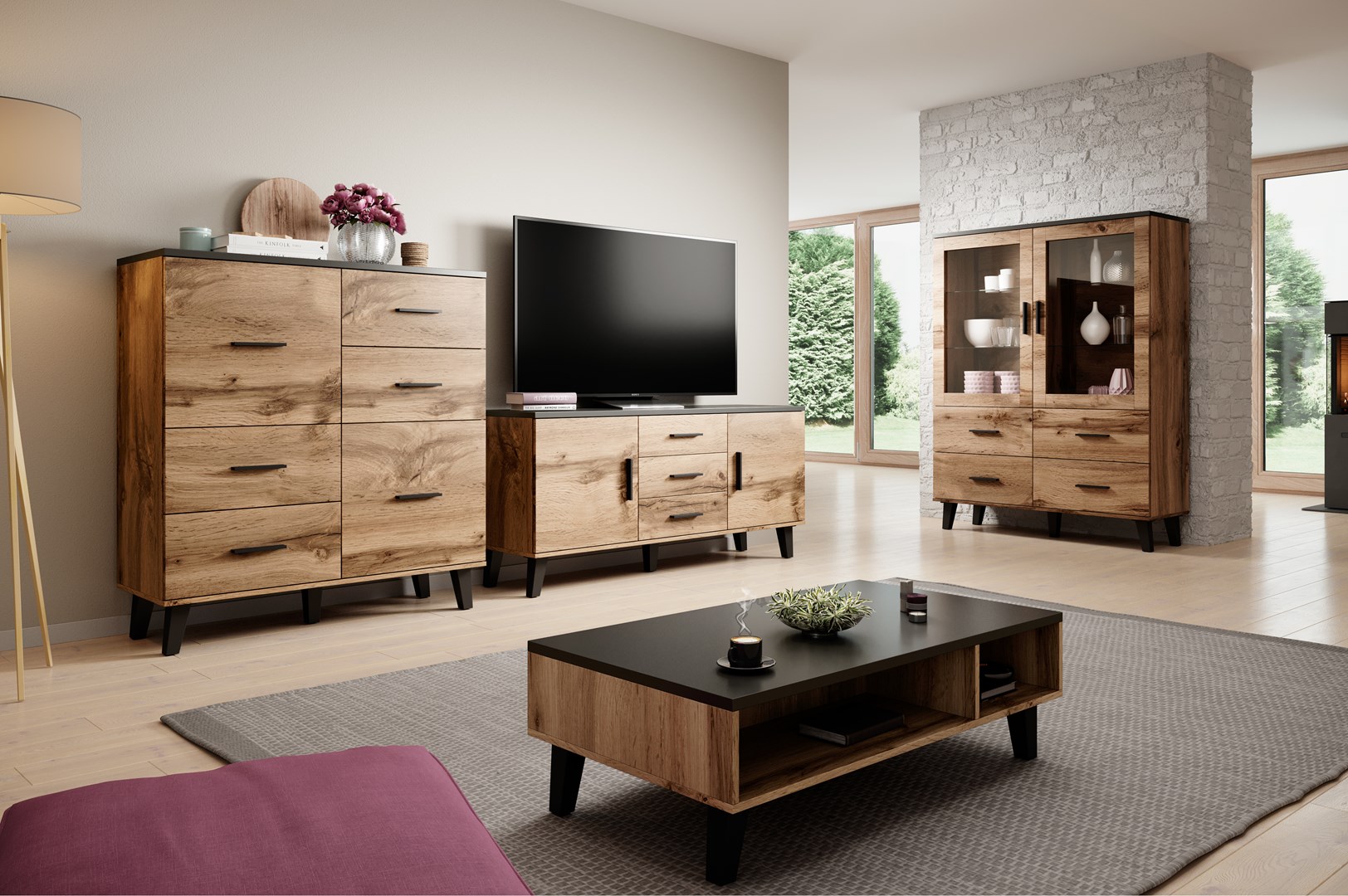 Cama living room set LOTTA 2 (sideboard 150 2D3DR + sideboard 110 2D4DR + display cabinet 120 + coffee table 110) Cama living room set LOTTA 2 (sideboard 150 2D3DR + sideboard 110 2D4DR + display cabinet 120 + coffee table 110)