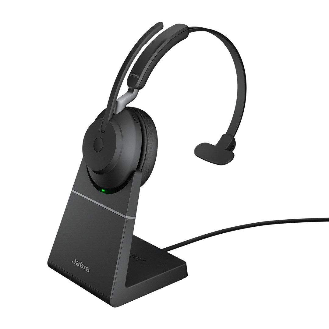 Jabra Evolve2 65 USB-A UC Mono with Charging Stand - Black Jabra Evolve2 65 USB-A UC Mono with Charging Stand - Black