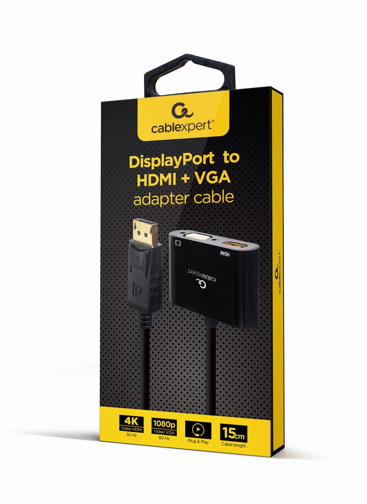 Gembird A-DPM-HDMIFVGAF-01 DisplayPort male to HDMI female + VGA female adapter cable, black Gembird A-DPM-HDMIFVGAF-01 DisplayPort male to HDMI female + VGA female adapter cable, black