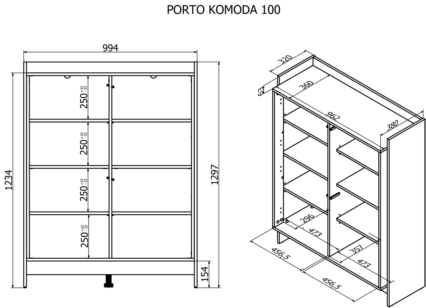 Cama PORTO chest of drawers 100x38x130 oak/black Cama PORTO chest of drawers 100x38x130 oak/black