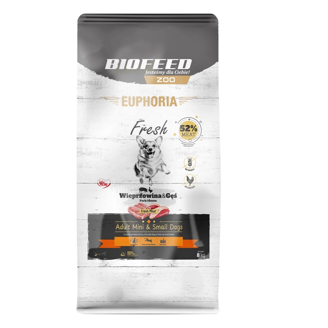 BIOFEED Euphoria Fresh Adult Mini & Small Pork with goose - dry dog food - 8kg BIOFEED Euphoria Fresh Adult Mini & Small Pork with goose - dry dog food - 8kg