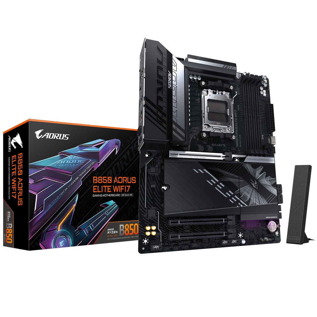 GIGABYTE B850 AORUS ELITE WIFI7 Motherboard - AMD Ryzen 9000 Series CPUs, 14+2+2 Phases Digital VRM, up to 8200MHz DDR5 (OC), 1xPCIe 5.0 + 2xPCIe 4.0 M.2, 2.5 LAN, WIFI 7, USB 3.2 Gen 2x2 GIGABYTE B850 AORUS ELITE WIFI7 Motherboard - AMD Ryzen 9000 Series CPUs, 14+2+2 Phases Digital VRM, up to 8200MHz DDR5 (OC), 1xPCIe 5.0 + 2xPCIe 4.0 M.2, 2.5 LAN, WIFI 7, USB 3.2 Gen 2x2