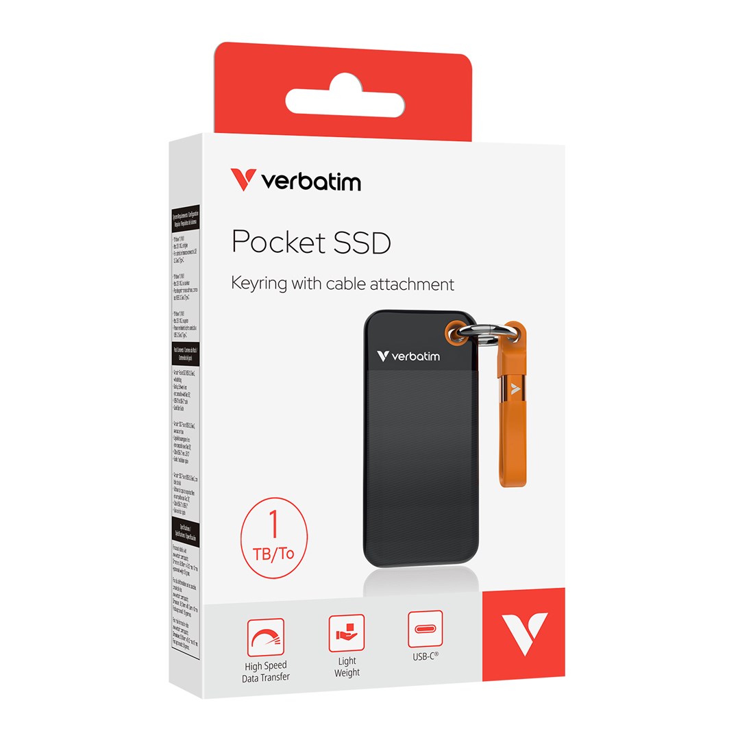 Verbatim Pocket SSD 1TB USB-C 3.2 Gen 2 Black/Orange Verbatim Pocket SSD 1TB USB-C 3.2 Gen 2 Black/Orange