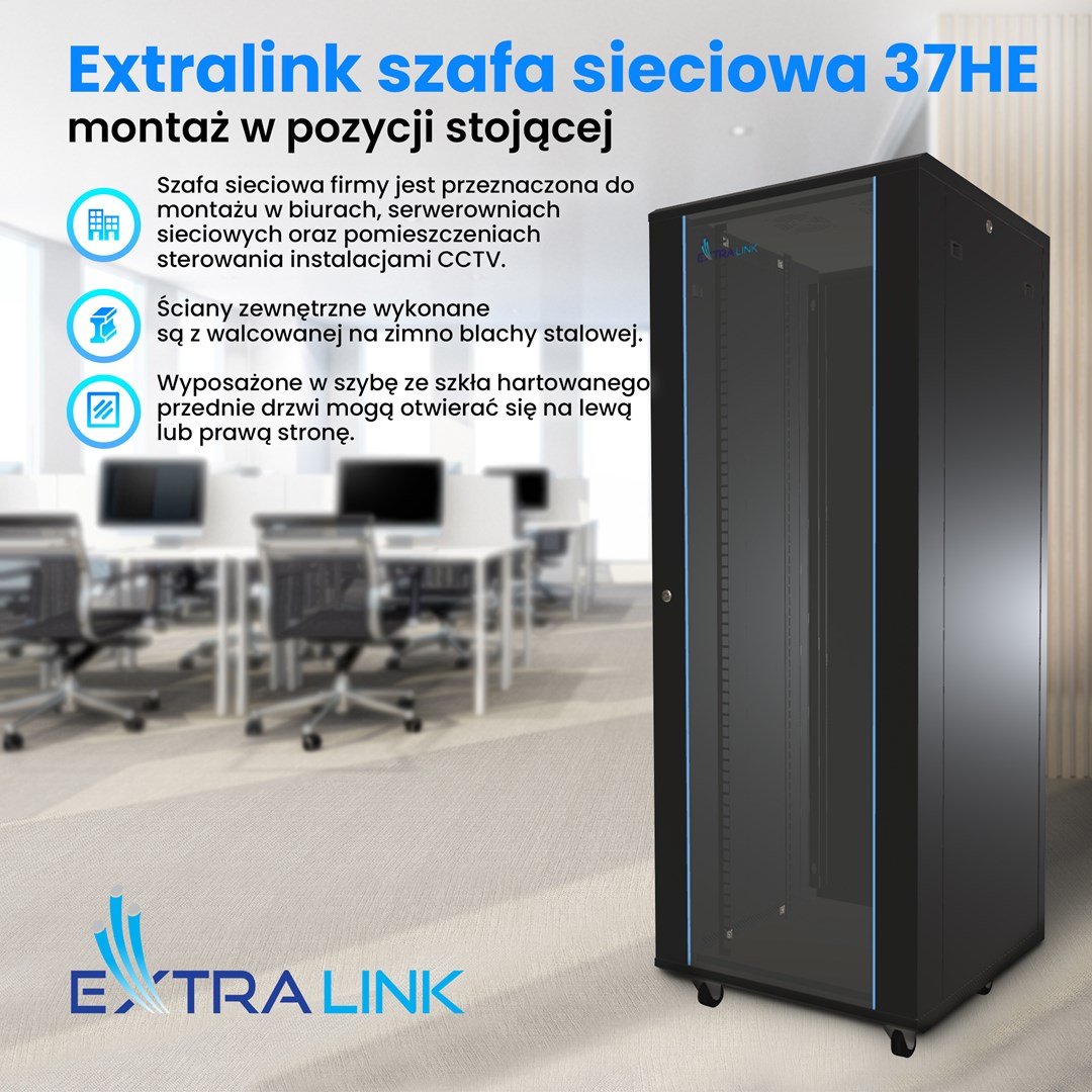 Extralink Rackmount cabinet 37U 600x1000 Black standing Extralink Rackmount cabinet 37U 600x1000 Black standing
