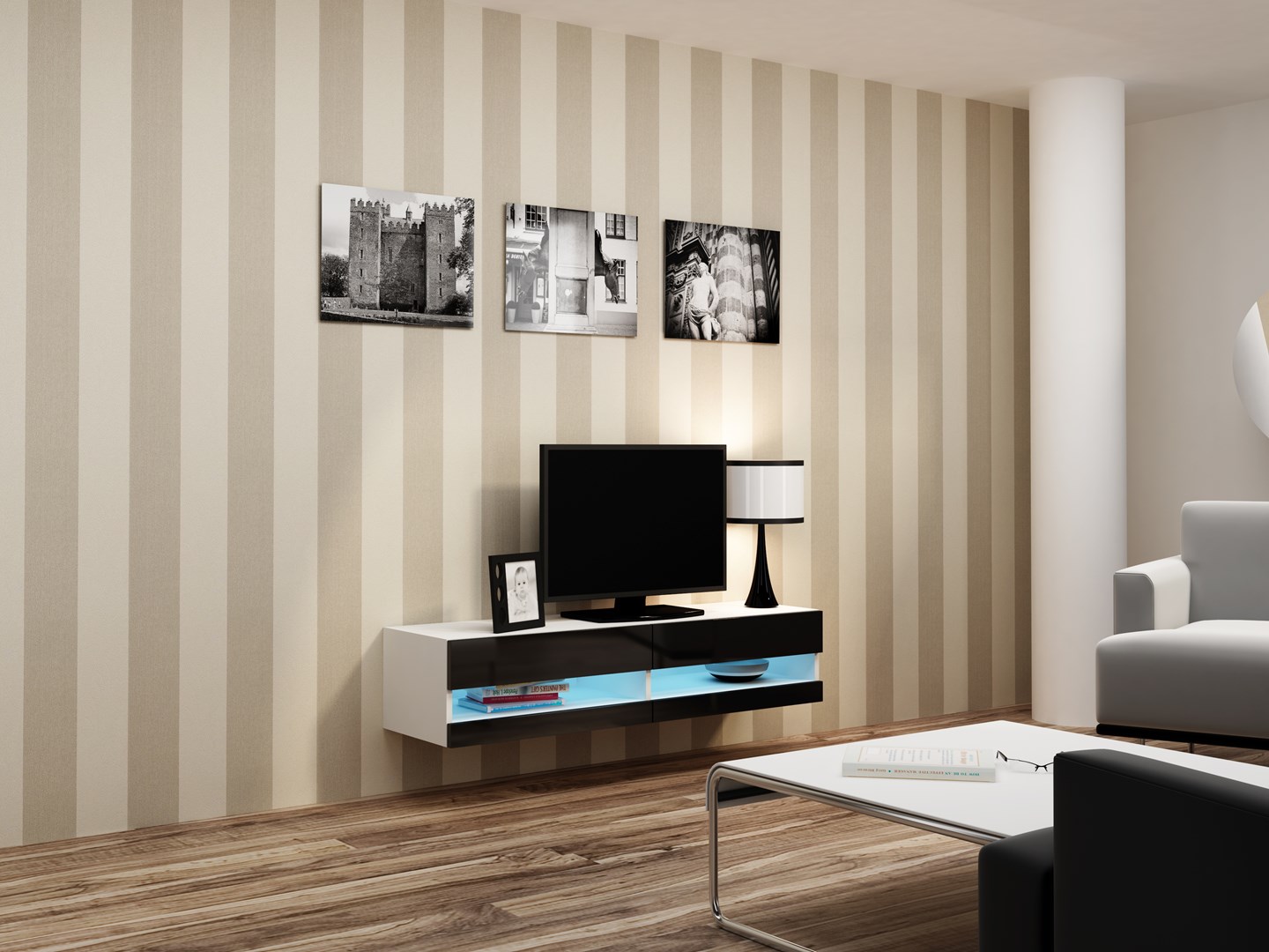 Cama Living room cabinet set VIGO NEW 13 white/black gloss Cama Living room cabinet set VIGO NEW 13 white/black gloss