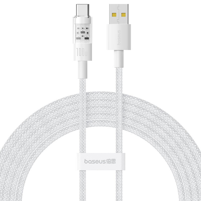 Baseus Gem USB A to USB C fast charging cable 2 m 100 W White Baseus Gem USB A to USB C fast charging cable 2 m 100 W White