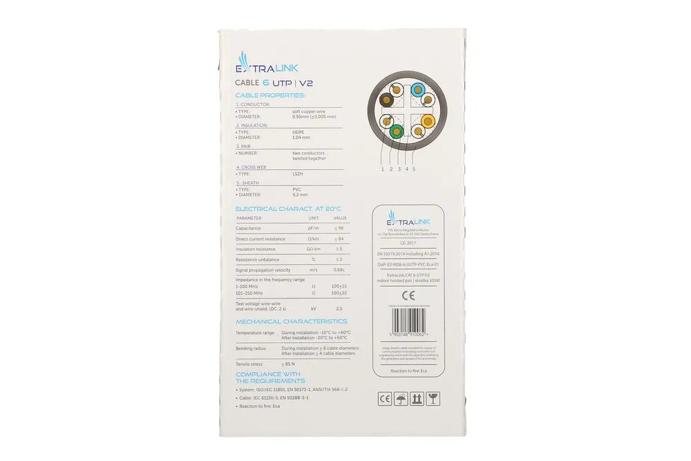Extralink Twisted pair CAT6 UTP (U/UTP) V2 Indoor 305M Extralink Twisted pair CAT6 UTP (U/UTP) V2 Indoor 305M