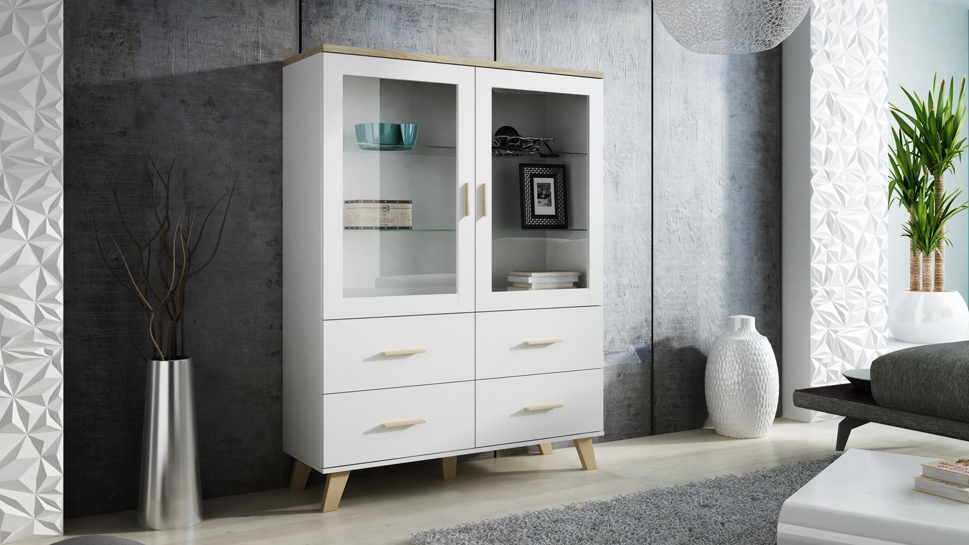 Cama display cabinet LOTTA 2D4D white + sonoma oak Cama display cabinet LOTTA 2D4D white + sonoma oak