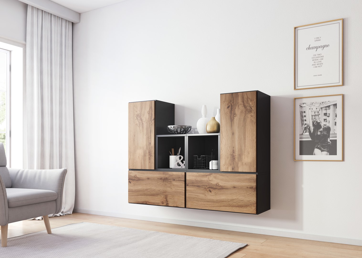 Cama living room furniture set ROCO 18 (4xRO3 + 2xRO6) antracite/wotan oak Cama living room furniture set ROCO 18 (4xRO3 + 2xRO6) antracite/wotan oak