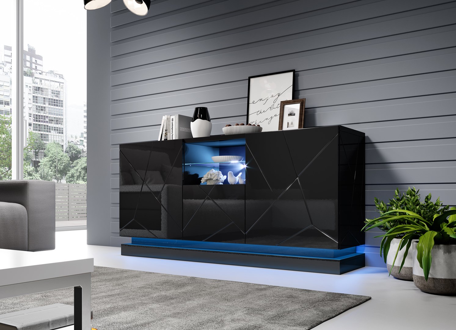 Chest of drawers QIU 2D1K 150x41.5x75 black gloss/black gloss Chest of drawers QIU 2D1K 150x41.5x75 black gloss/black gloss