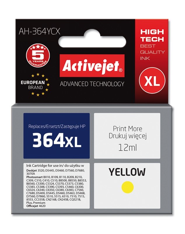 Activejet AH-364YCX Ink (replacement for HP 364XL CB325EE; Premium; 12 ml; yellow) Activejet AH-364YCX Ink (replacement for HP 364XL CB325EE; Premium; 12 ml; yellow)