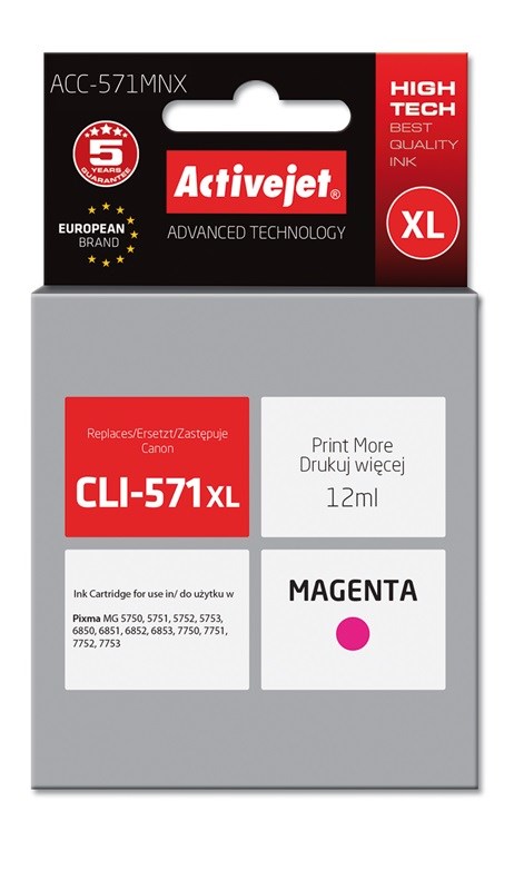 Activejet ACC-571MNX Ink (replacement for Canon CLI-571XLM; Supreme; 12 ml; magenta) Activejet ACC-571MNX Ink (replacement for Canon CLI-571XLM; Supreme; 12 ml; magenta)